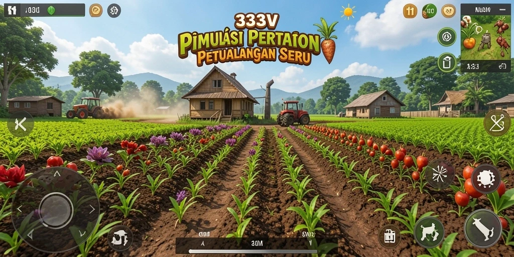 Tampilan gameplay yang asyik dalam 333V dengan ladang yang subur.