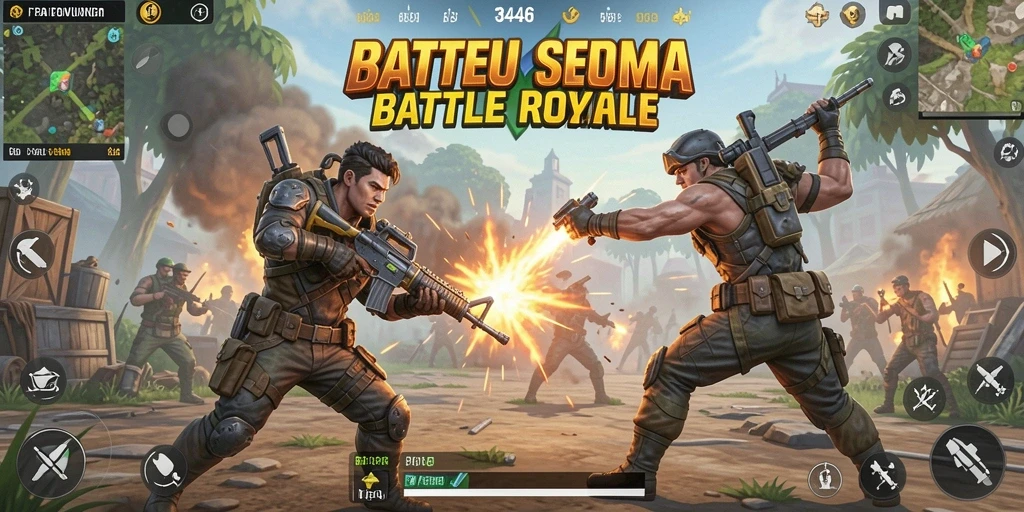 Tampilan gameplay mendebarkan dari 3446 dalam pertarungan Battle Royale.