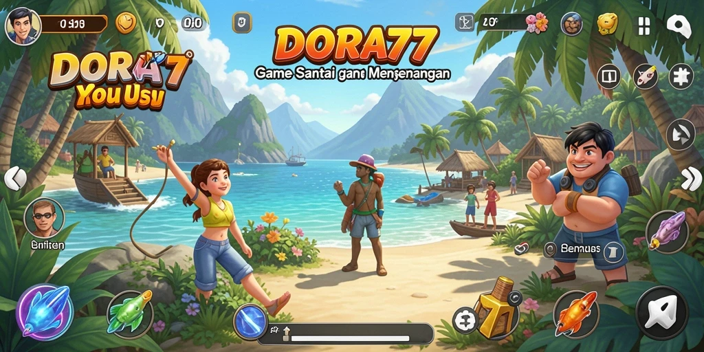 Screenshot DORA77 menunjukkan gameplay yang seru dan warna-warni.