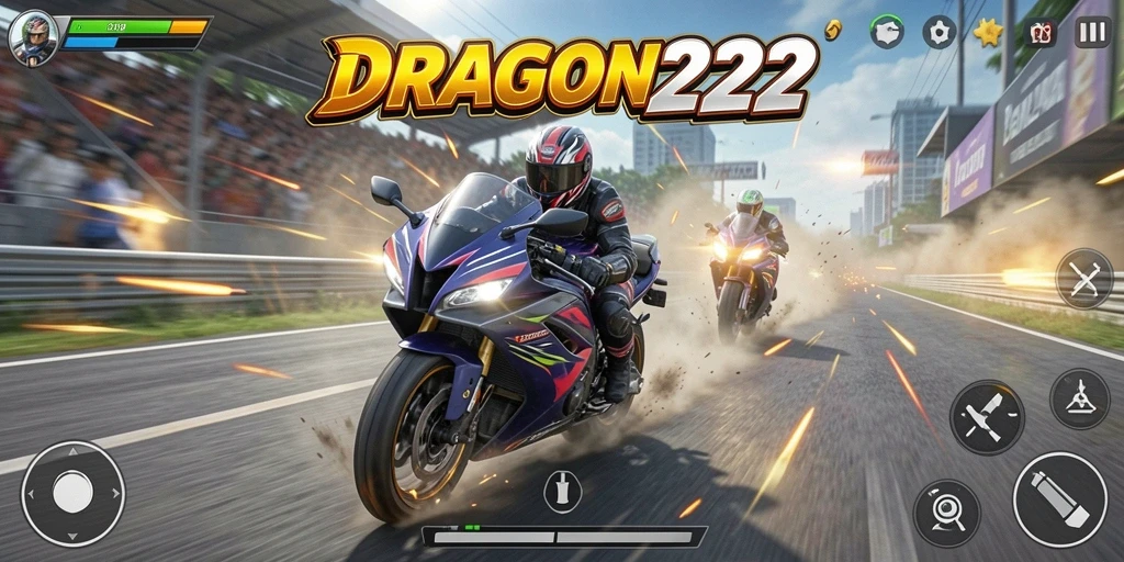 Gameplay menegangkan dengan motor balap di lintasan balapan.