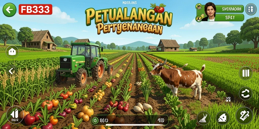 Tangkapan layar gameplay FB333 menampilkan aktivitas pertanian yang dinamis.