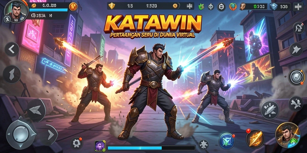 Gambaran seru pertarungan dalam game KATAWIN dengan karakter unik.