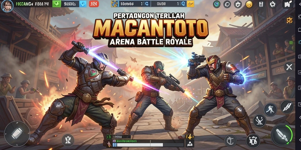 Screenshot gameplay MACANTOTO yang menampilkan pertempuran seru di arena.