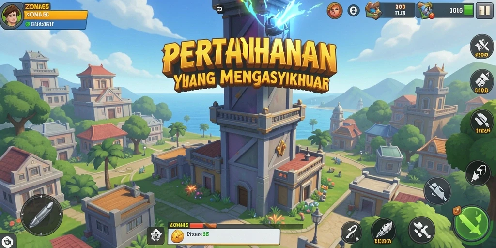 Tangkapan layar ZONA66 menampilkan aksi seru dalam pertahanan menara.